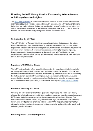 unveiling the mot history checker empowering