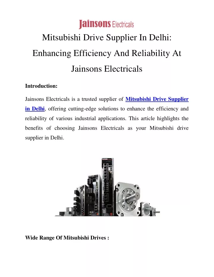 mitsubishi drive supplier in delhi