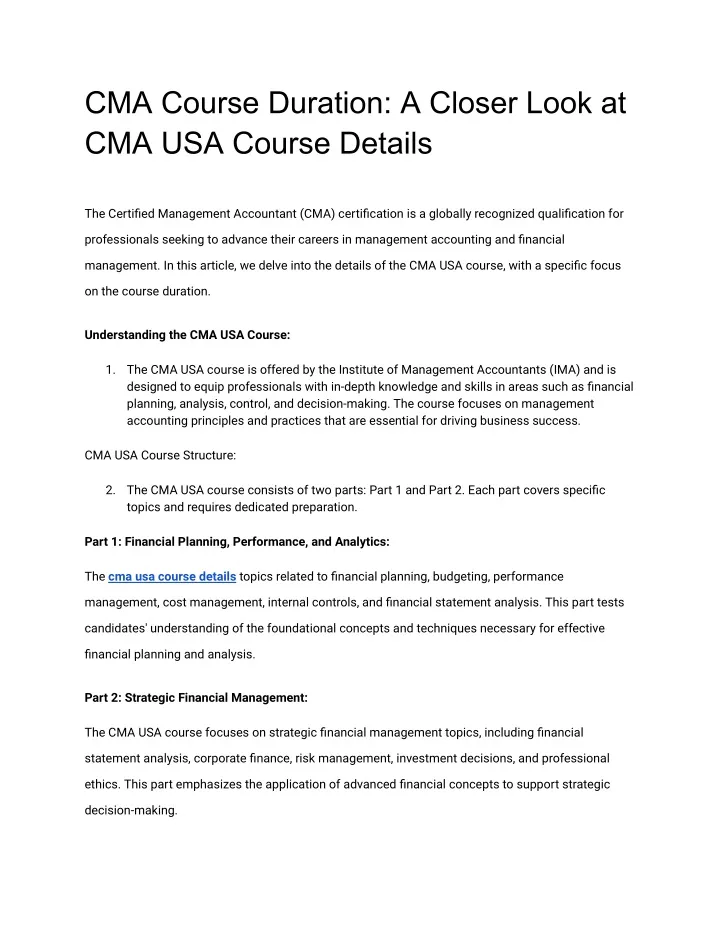 cma course duration a closer look