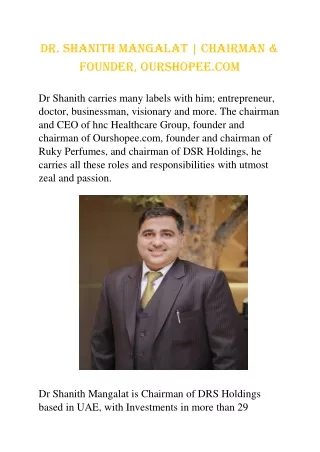 Dr. Shanith Mangalat | Chairman & Founder, Ourshopee.com