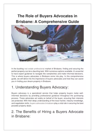 The Role of Buyers Advocates in Brisbane A Comprehensive Guide