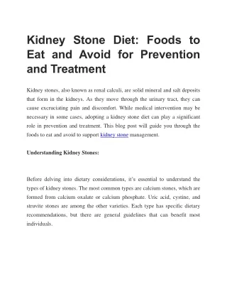 Kidney Stone Diet - Foods to Eat and Avoid for Prevention and Treatment