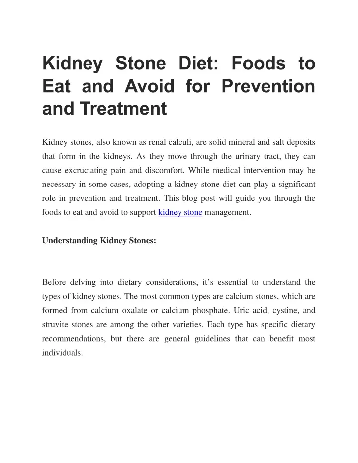 kidney stone diet foods to eat and avoid