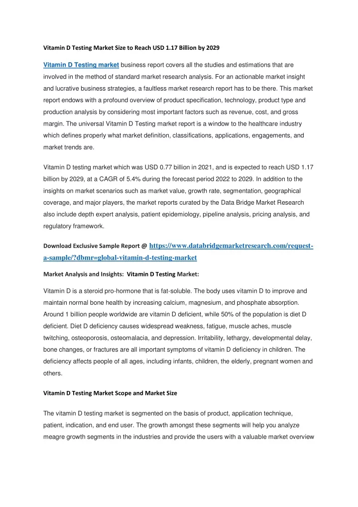 vitamin d testing market size to reach