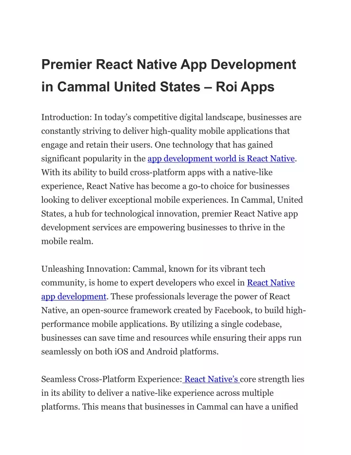 premier react native app development in cammal