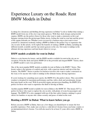 Dubai Top Travel Agencies | BMW Car Rental Dubai