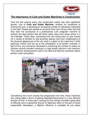 The Importance of Curb and Gutter Machines in Construction