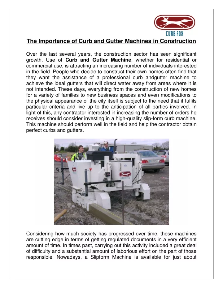 the importance of curb and gutter machines