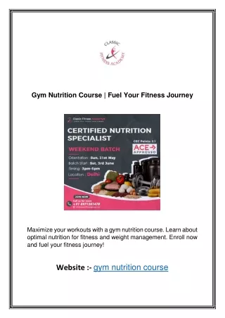 Gym Nutrition Course | Fuel Your Fitness Journey