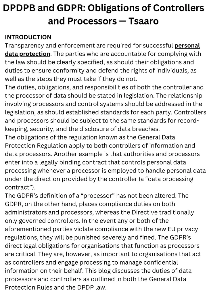 dpdpb and gdpr obligations of controllers