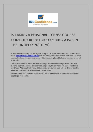 A PERSONAL LICENSE COURSE