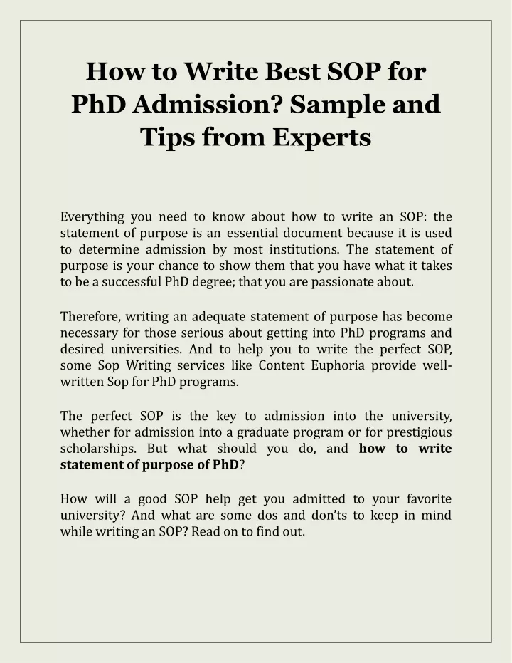 how to write best sop for phd admission sample and tips from experts