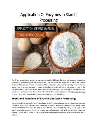 Application of Enzymes in Starch Processing,