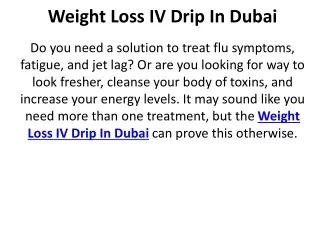 Weight Loss IV Drip In Dubai