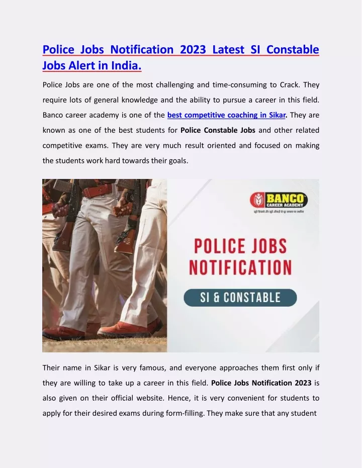 police jobs notification 2023 latest si constable