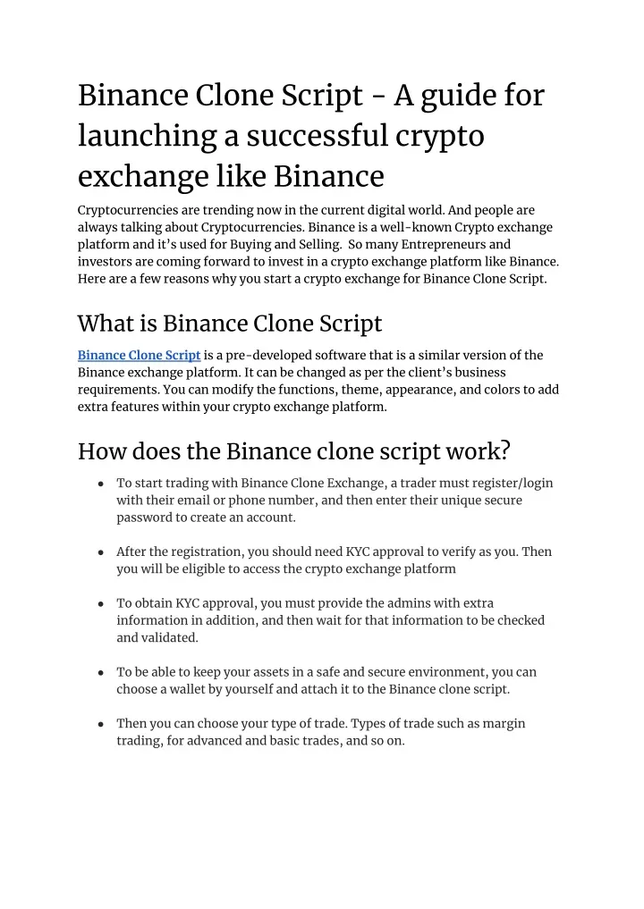 binance clone script a guide for launching