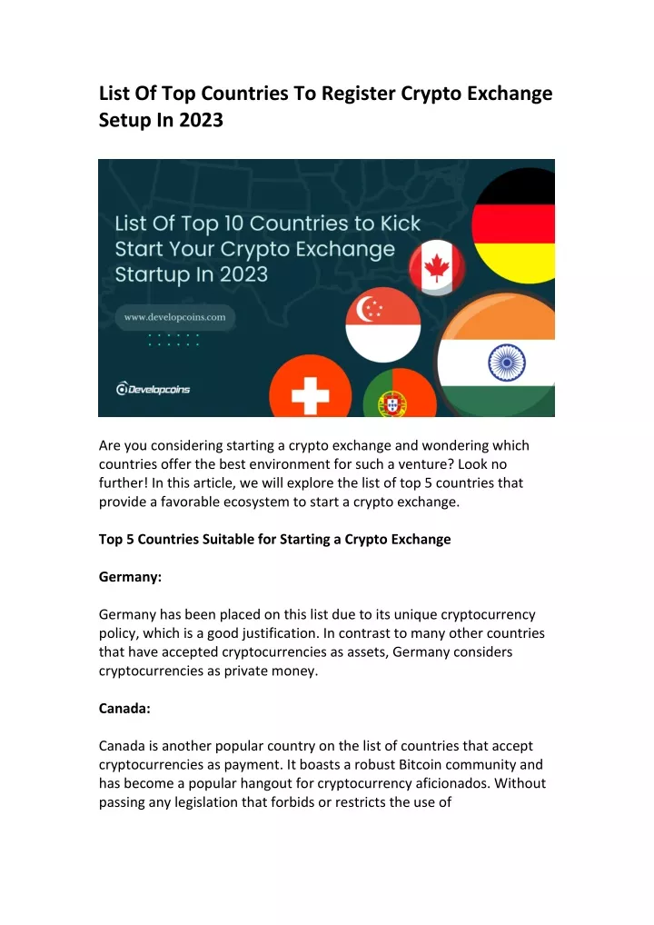 list of top countries to register crypto exchange