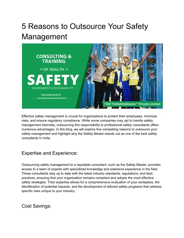 5 reasons to outsource your safety management