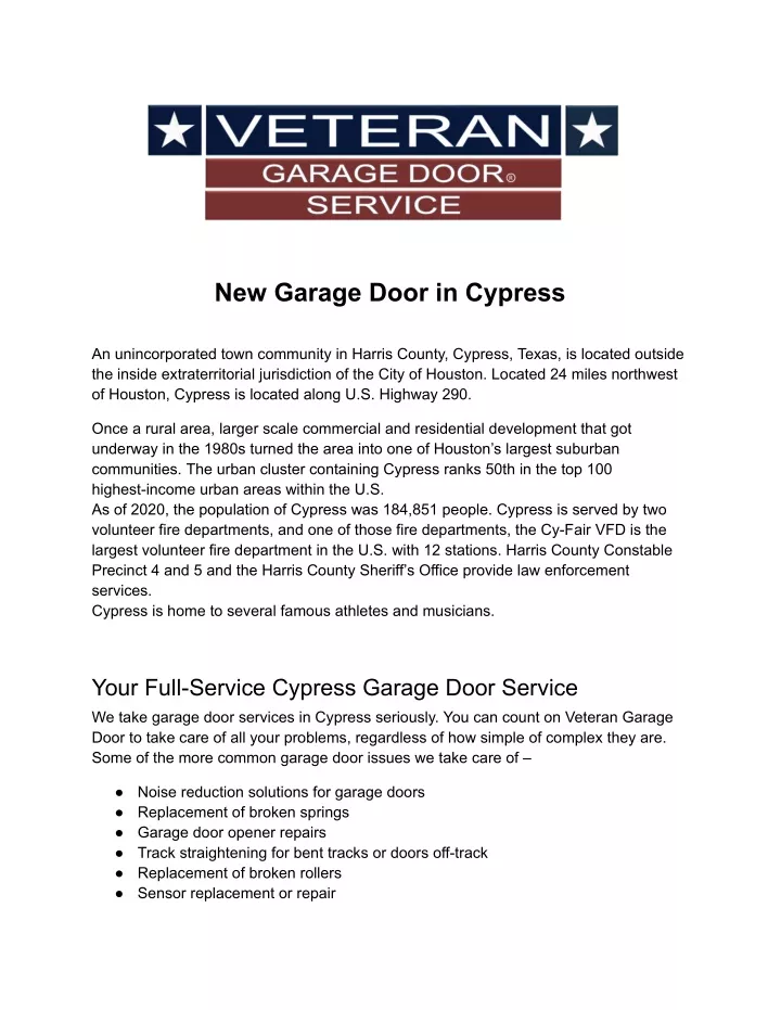 new garage door in cypress