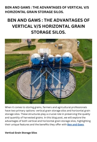 BEN AND GAWS  THE ADVANTAGES OF VERTICAL VS HORIZONTAL GRAIN STORAGE SILOS.