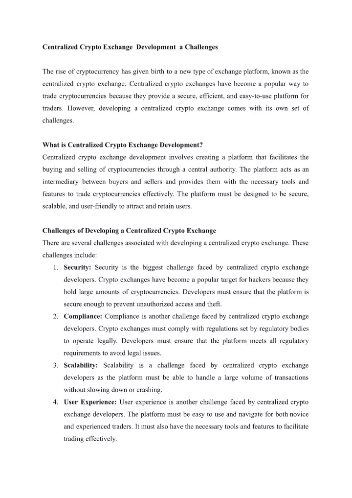 centralized crypto exchange development