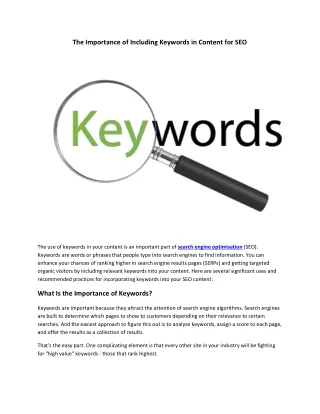 The Importance of Including Keywords in Content for SEO | SEO Services Singapore
