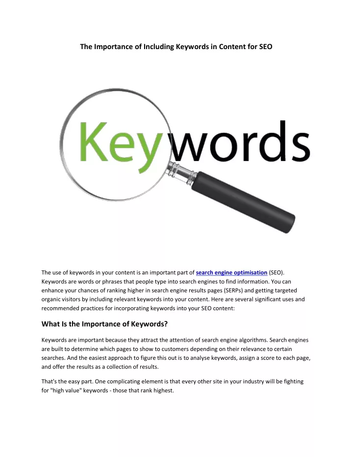 the importance of including keywords in content
