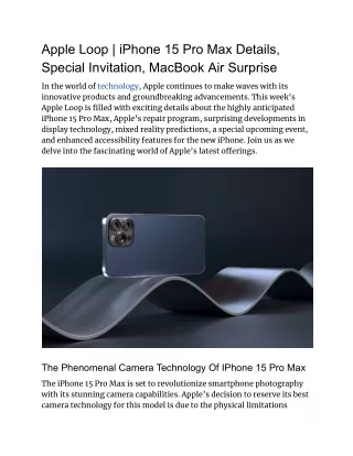 Apple Loop - iPhone 15 Pro Max Details, Special Invitation, MacBook Air Surprise