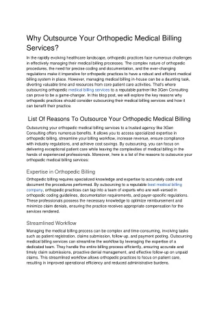 Why Outsource Your Orthopedic Medical Billing Services