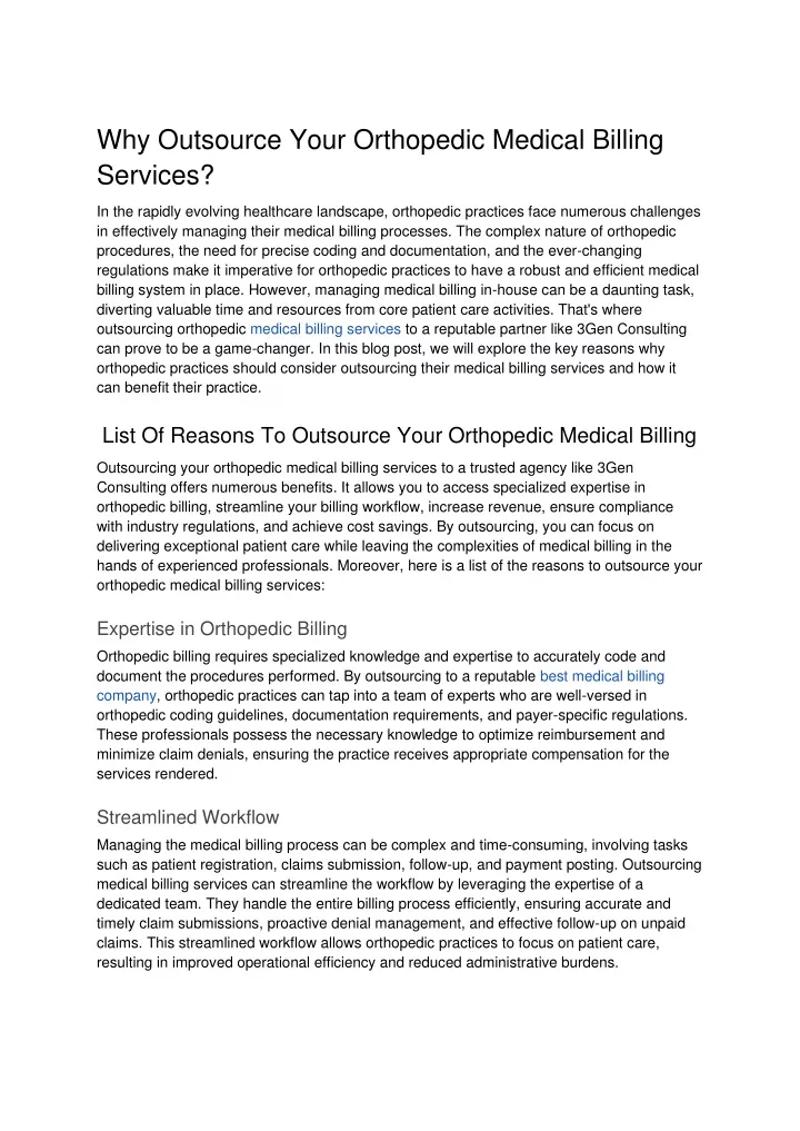 why outsource your orthopedic medical billing