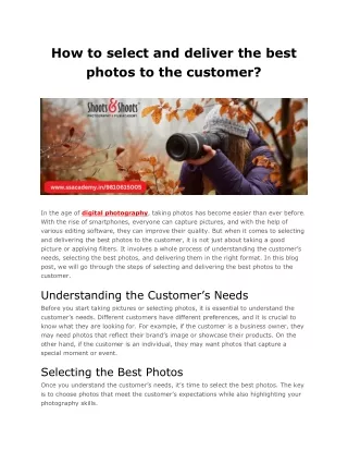 How to select and deliver the best photos to the customer