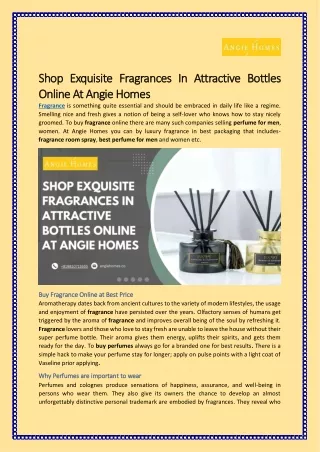 Shop Exquisite Fragrances In Attractive Bottles Online At Angie Homes