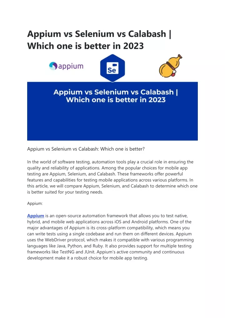 appium vs selenium vs calabash which