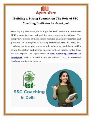 Building a Strong Foundation The Role of SSC Coaching Institutes in Janakpuri