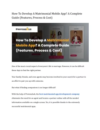 how to develop a matrimonial mobile