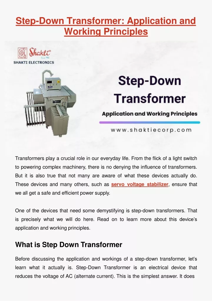 step down transformer application and working principles