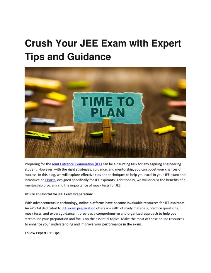 crush your jee exam with expert tips and guidance