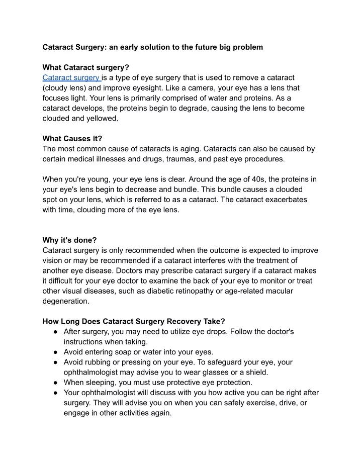 cataract surgery an early solution to the future