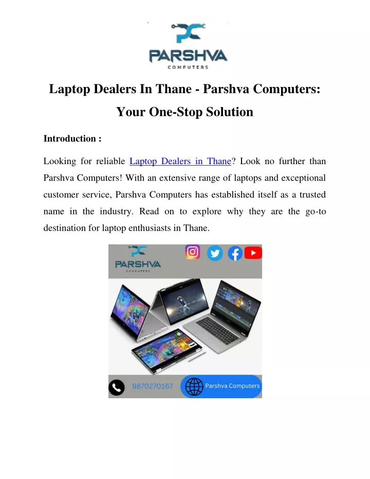 laptop dealers in thane parshva computers