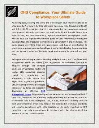 OHS Compliance Your Ultimate Guide to Workplace Safety