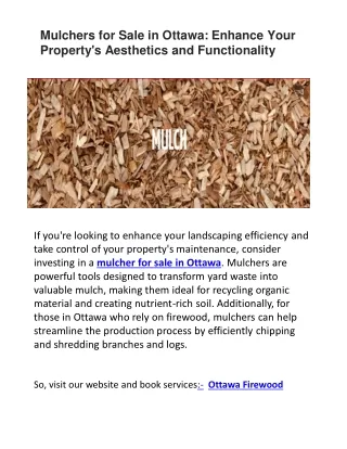 Mulchers for Sale in Ottawa: Enhance Your Property's Aesthetics