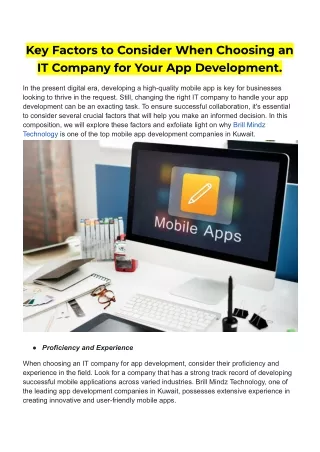 Key Factors to Consider When Choosing an IT Company for Your App Development