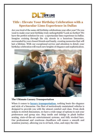 Elevate Your Birthday Celebration with a Spectacular Limo Experience in Dallas