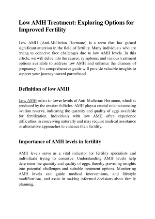 Low AMH Treatment: Exploring Options for Improved Fertility