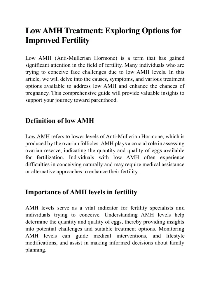 low amh treatment exploring options for improved