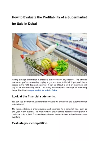 How to Evaluate the Profitability of a Supermarket for Sale in Dubai