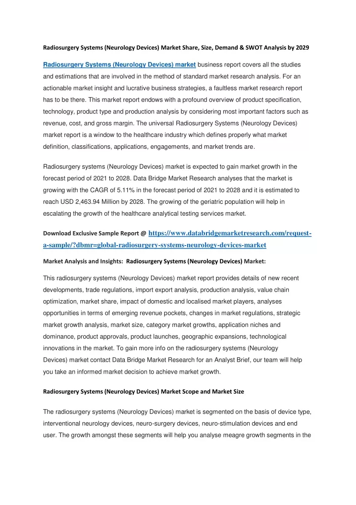 radiosurgery systems neurology devices market