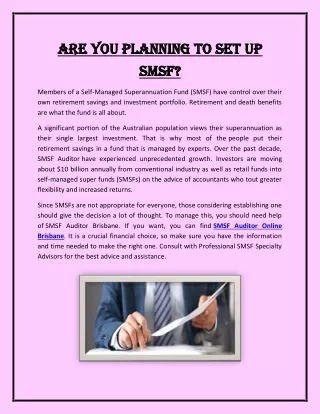Are You Planning to Set Up SMSF