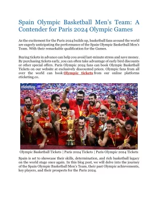 Spain Olympic Basketball Men's Team A Contender for Paris 2024 Olympic Games