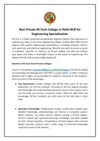 best private m tech college in delhi
